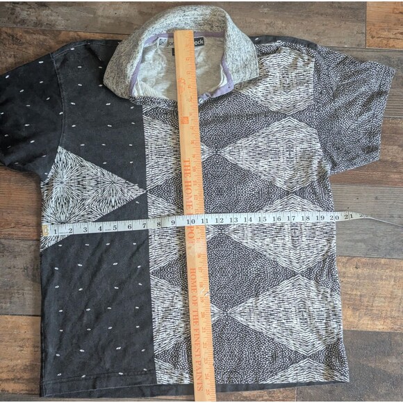 Jamie Sadock Geometric Abstract Print Polo Shirt L Black Gray 100% Cotton - Picture 3 of 5